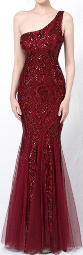 Evening Dresses: Green Sequined Long Mermaid Prom Gown