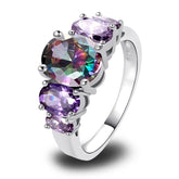 Luxurious Mystery Stone Ring Silver Plated Rainbow Fashion Jewelry Ring