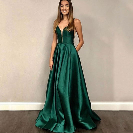 Homecoming Dresses: V-neck Backless Prom Dresses Evening Dresses