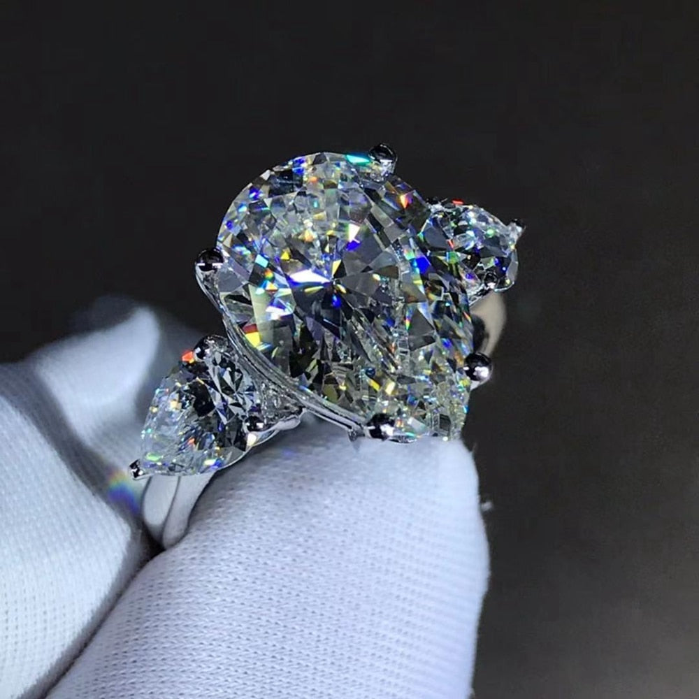Luxury 925 Sterling Silver 3EX Pear Cut 6CT VVS D Color Created