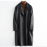 Spring Autumn Black Oversized Leather Trench Coat for Women Raglan