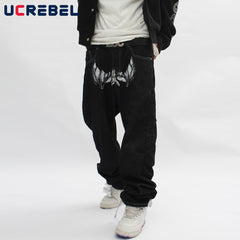 Spoof Portrait Print Denim Pants Mens High Street Funny Loose Straight-leg Pants
