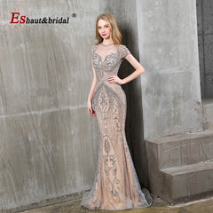 Evening wear Dresses: Mermaid Evening Night Dress for Women Crystal Handmade Cap