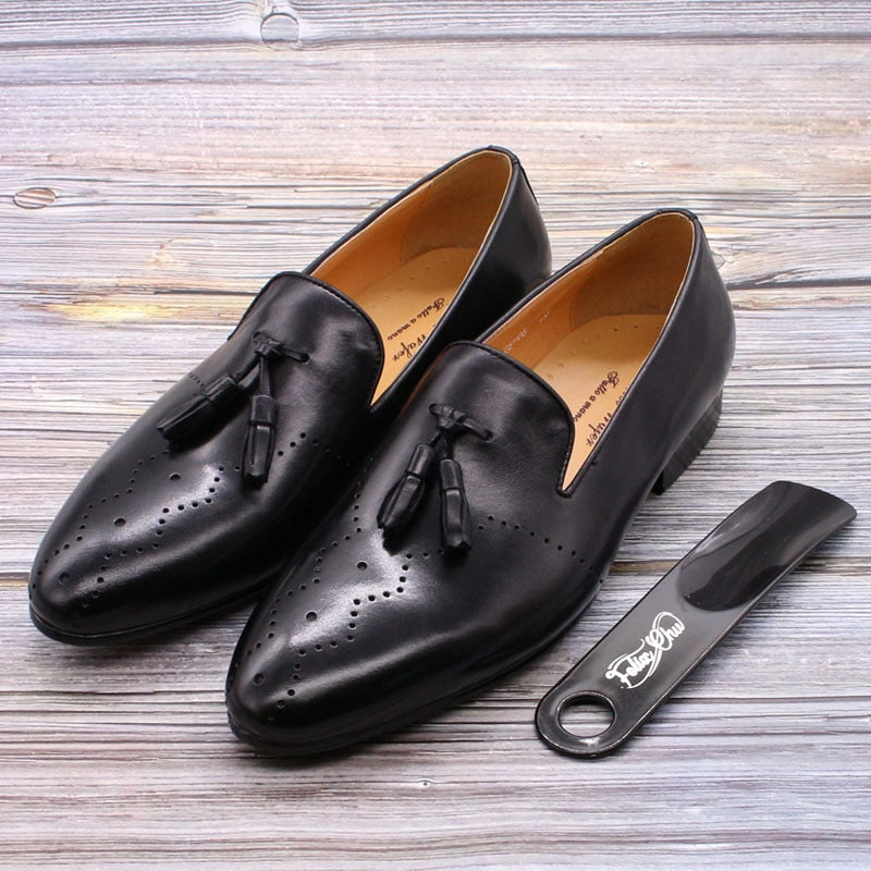 Men Tassel Loafers Calf Genuine Leather Wedding Party Men Casual Dress Shoes