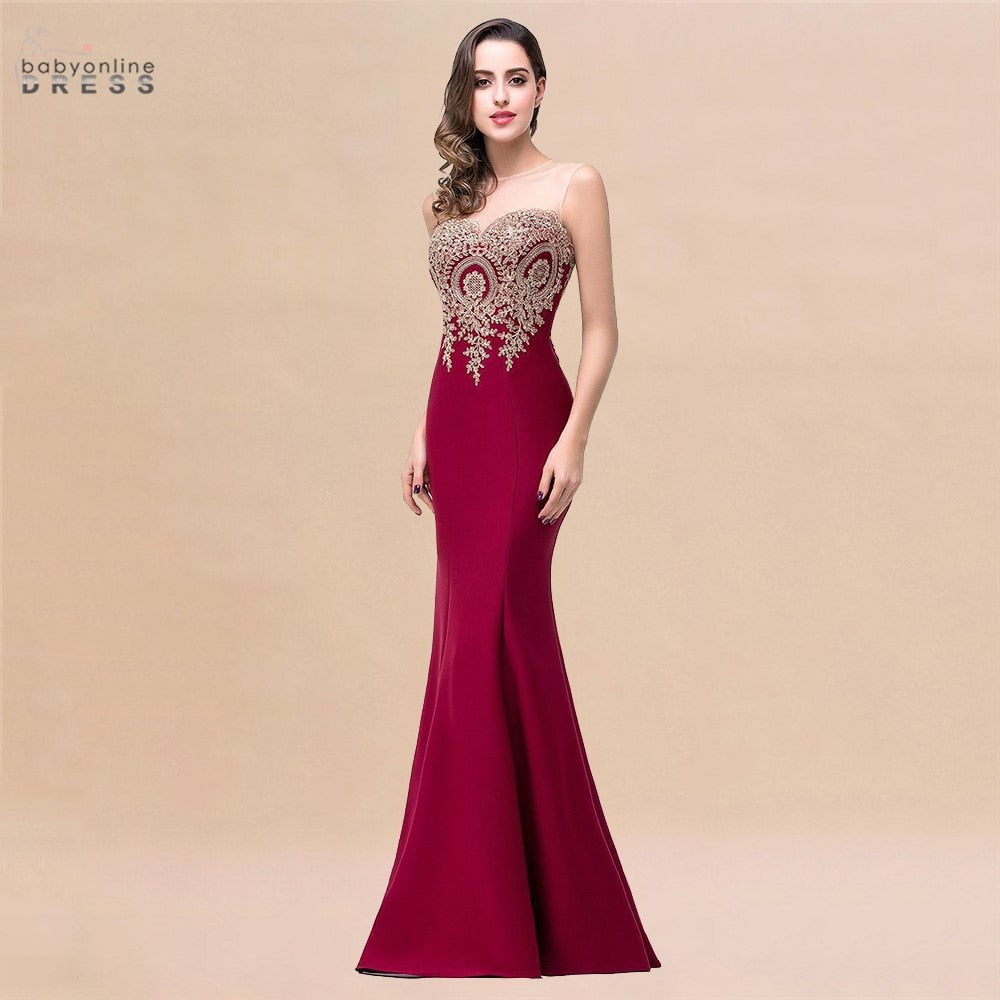Homecoming Dresses: Appliques Burgundy Mermaid Lace Long Prom Dresses