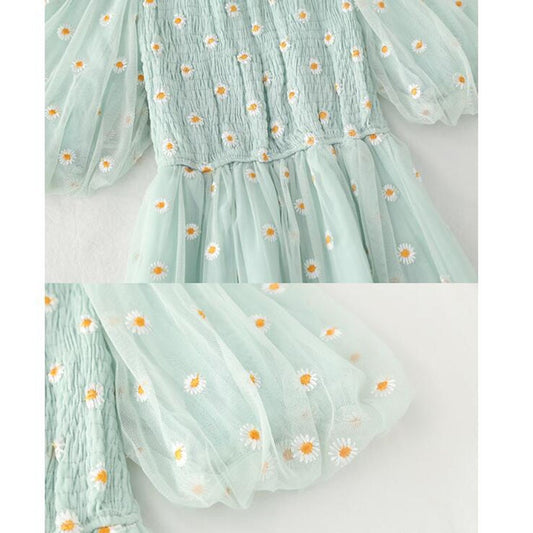 small daisies embroidery mesh dresses women