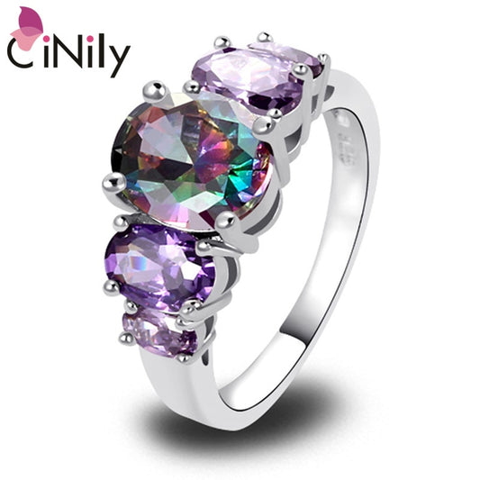 Luxurious Mystery Stone Ring Silver Plated Rainbow Fashion Jewelry Ring
