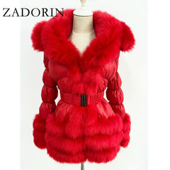 Winter Warm Detachable Down Jacket Women Furry FAUX Fur
