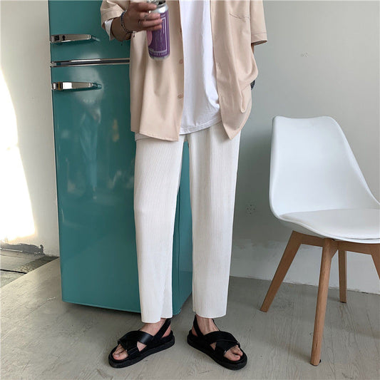 Pleated Straight Pants Men Fashion Elastic Waist Casual Pants Men