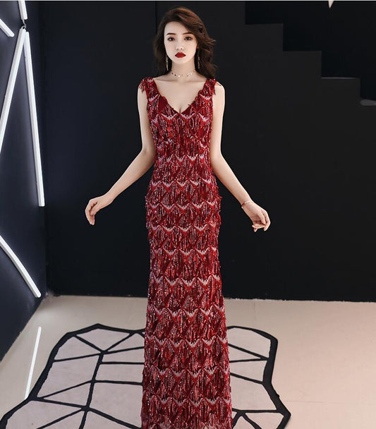 Evening wear Dresses: Green Tasse Evening Dresses Long Mermaid V-Neck