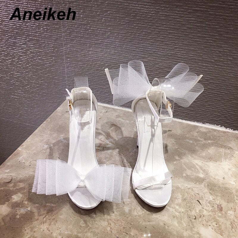 Fashion White Silk Butterfly-knot Peep-toe High Heels Sandals Women Buckle