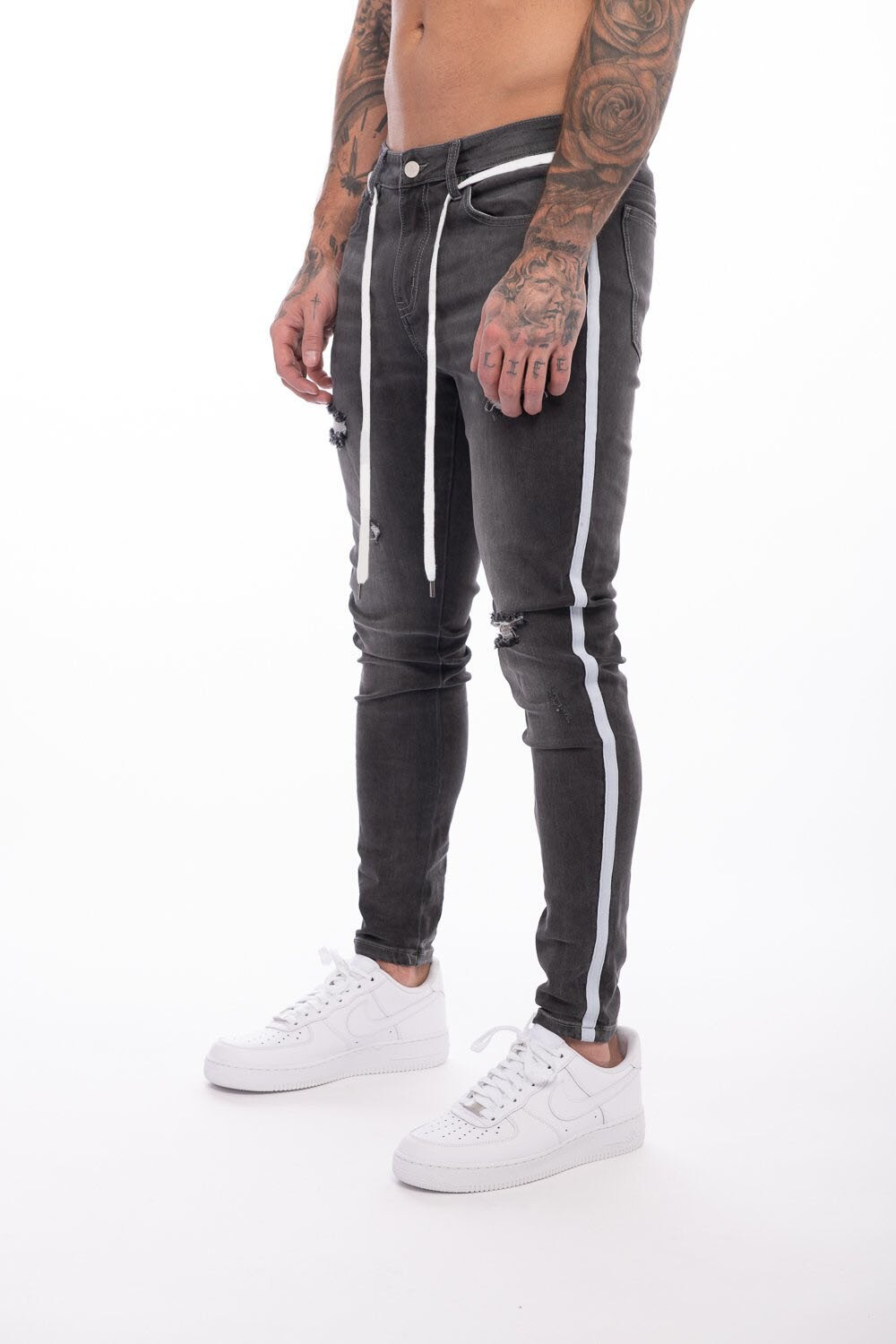 Skinny Jeans Men Hip Hop Stripe Elastic Slim Fit Denim Pants Male Stretchy Pencil