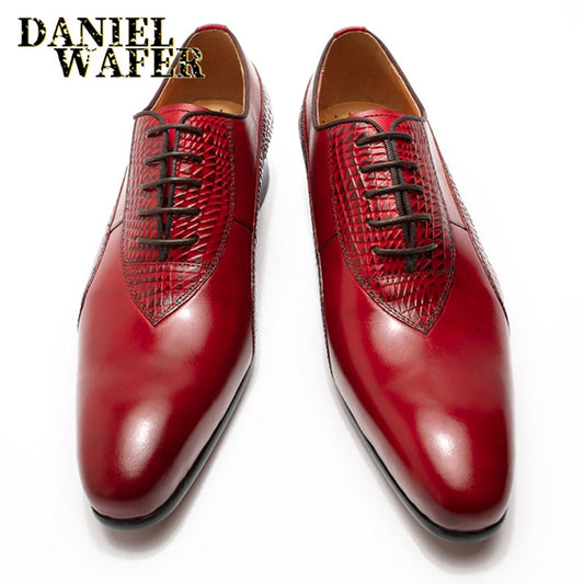 Luxury Men Oxford Shoes Men Dress Shoes Leather Italian Red Black