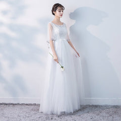 Evening wear Dresses: O Neck Tulle Evening Dresses Long Crystal Beading Prom