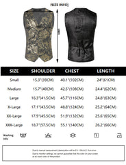 Mens Gold Metallic Paisley Printed Steampunk Vest Single Breasted V Neck