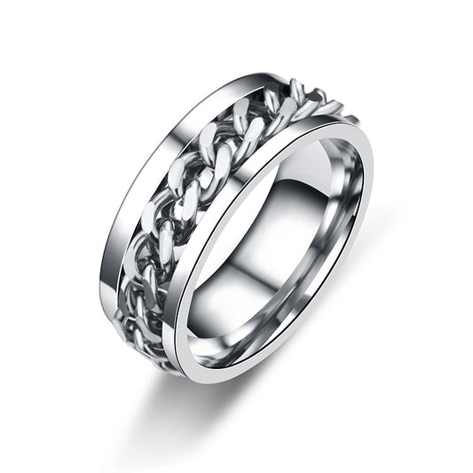 Titanium Steel Rotatable Chain Rings for Women Men Spinner Ring Multifunctional