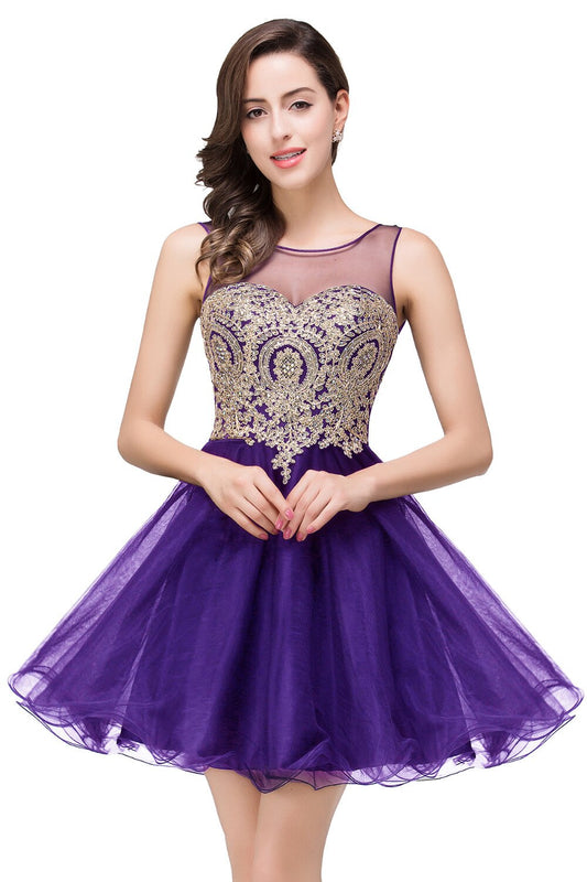 Homecoming Dresses: Champagne Tulle Short Prom Dresses Sweetheart Neck Sleeveless