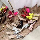 Tip-toed high-heeled bow slippers for women in summer wearing thin-heeled