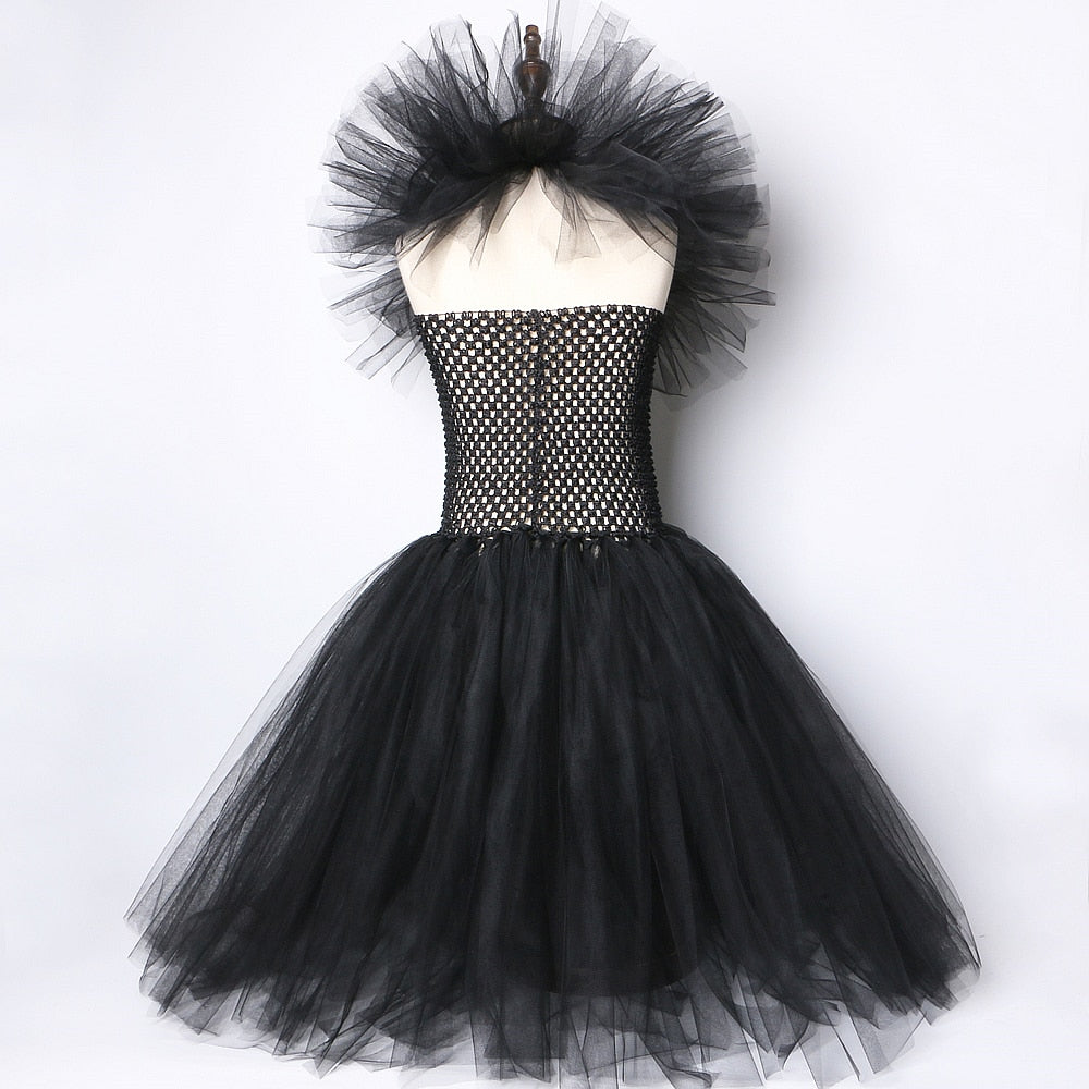 Solid Black Halloween Costumes Kids Girls Tutu Dress Ankle Length