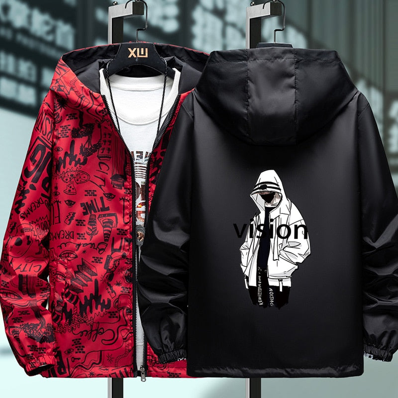 Streetwear Graffiti Printed Fashion Reversible Male god Jacket Men