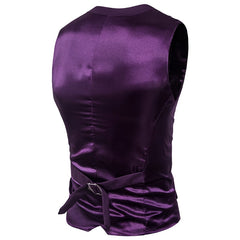 Purple Suit Vest Men Spring Slim Fit Sleeveless Vest Waistcoat Mens