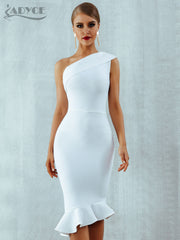 One Shoulder Sleeveless Ruffles Nightclub Celebrity Evening Party Mermaid Dresses