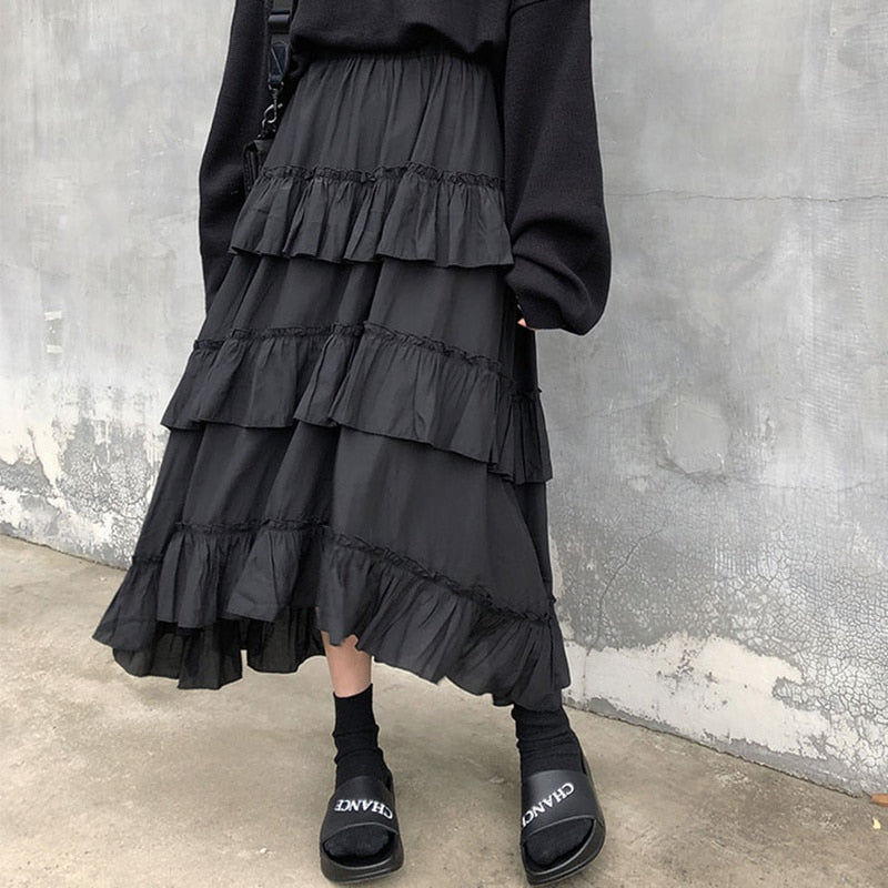Midi Long Skirts Womens Maxi Skirt Goth Lolita Summer High Waisted