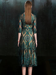 Evening wear Dresses: Green Evening Dress Vintage Sequins Appliques