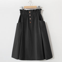 Women Summer Skirt Spring Korean Style Casual Solid High Waist A-Line Midi Skirts