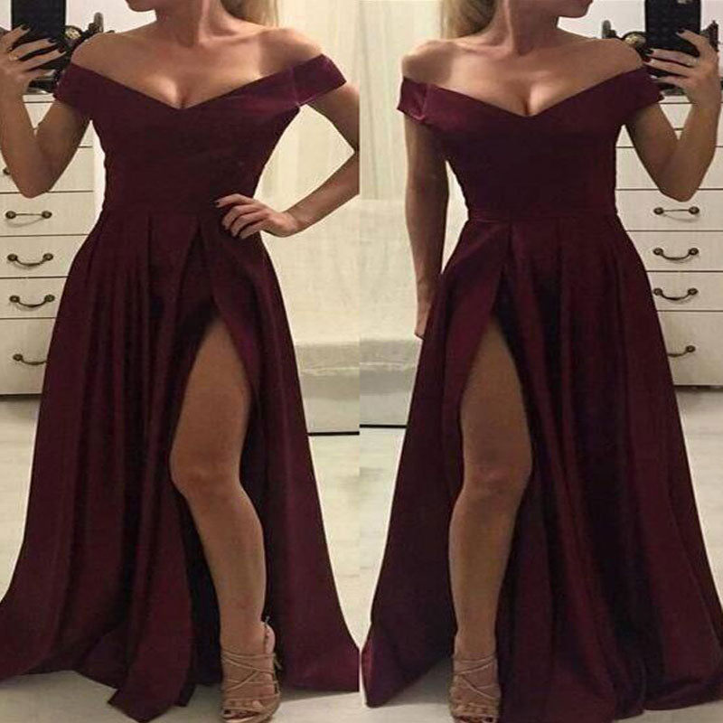 Homecoming Dresses: Off The Shoulder Dark Burgundy Prom Dresses