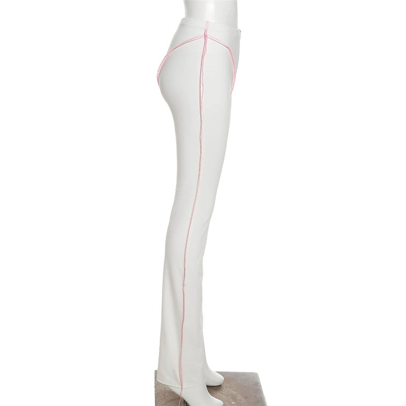 Women Unique Bright Line Casual Trousers Decoration Irregular Shape Pants