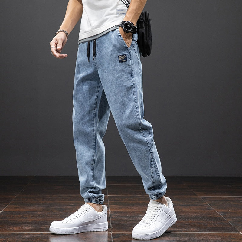 Spring Summer Black Blue Cargo Jeans Men Streetwear Denim Jogger