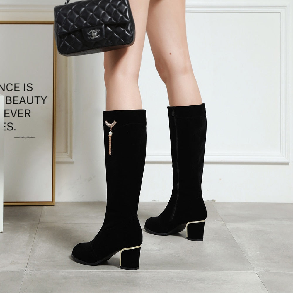 Female Knee High Boots Women Pu Leather Knee Winter Boots