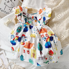 Girls Dress Strap Hollow Embroidery Casual Sleeveless Party Princess Dress