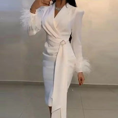 Homecoming Dresses: Prom Dresses Mermaid Satin Long Sleeve Feather Gowns