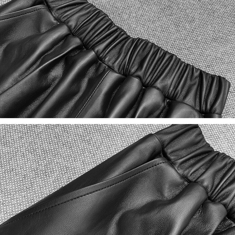 Jupe Longue Femme Women Genuine Leather Harajuku High Elastic Waist
