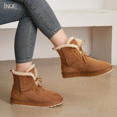 Fashion Leather Natural Wool Fur Lined Women