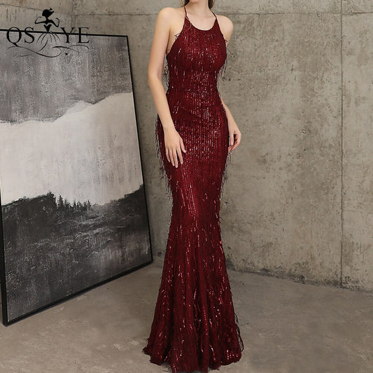 Homecoming Dresses: Evening Dresses Sequin Mermaid Long Party Dress Halter Neck