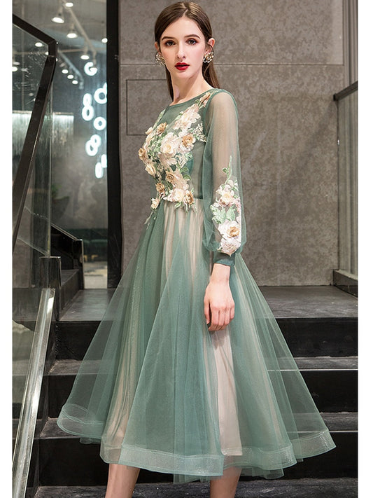 Evening wear Dresses: Evening Dress Elegant O-Neck Appliques Plus Size