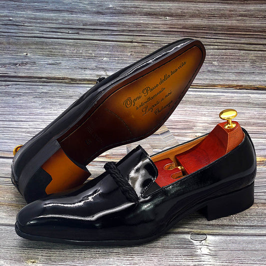 Size 7-13 Mens Dress Shoes Black Patent Leather Men Loafers With Black