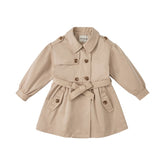 spring kids girls fashion solid button pockets hooded coat