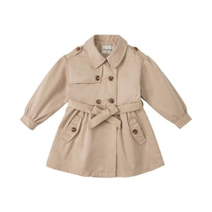 spring kids girls fashion solid button pockets hooded coat