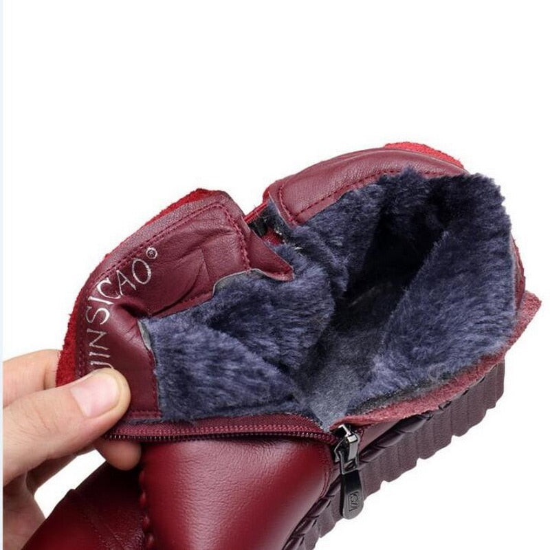 Winter Genuine Leather Ankle Boots Handmade Lady Soft Flat Shoes Comfortable