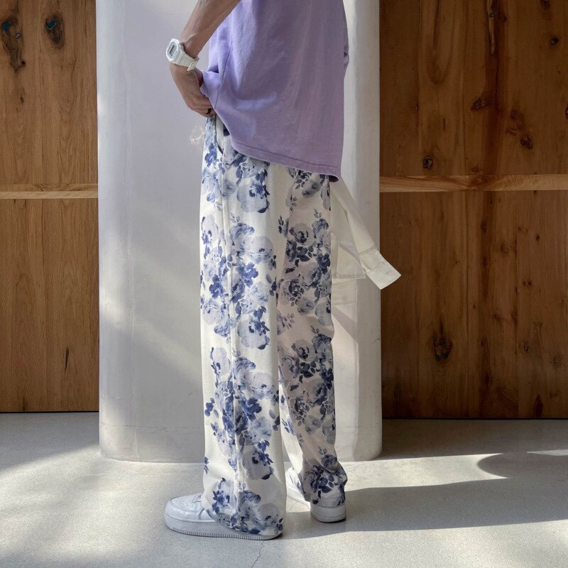 Spring Summer Flower Pants Men Fashion Printed Casual Pants Men