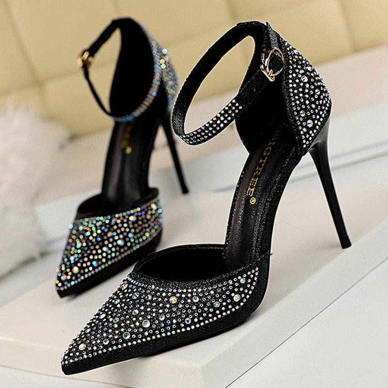 Shoes Shiny Rhinestones High Heels Ladies Shoes Women Pumps Stiletto Sweet