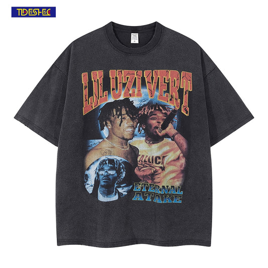 Mens T-shirt Streetwear Vintage Washed Lil Uzi Vert Graphics T-shirt