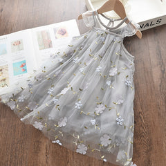 Girls Dress Strap Hollow Embroidery Casual Sleeveless Party Princess Dress