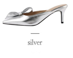 Tip-toed high-heeled bow slippers for women in summer wearing thin-heeled