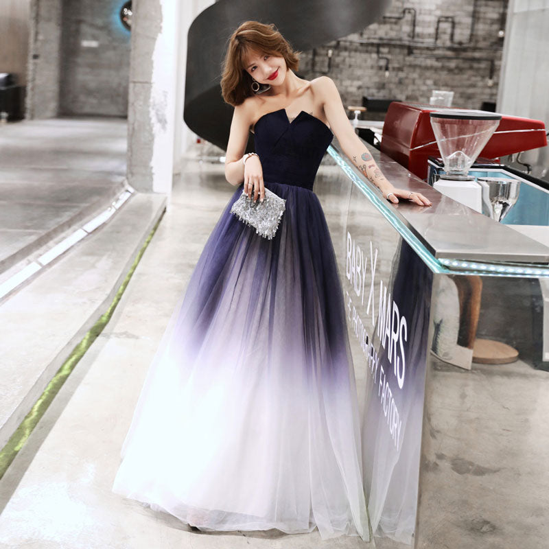 Homecoming Dresses: Navy blue elegant Prom party Dresses long evening long