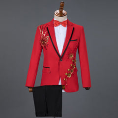 Tuxedo for Mens: Red Diamond Floral Men Suits for Wedding Mens Suits 3 Piece